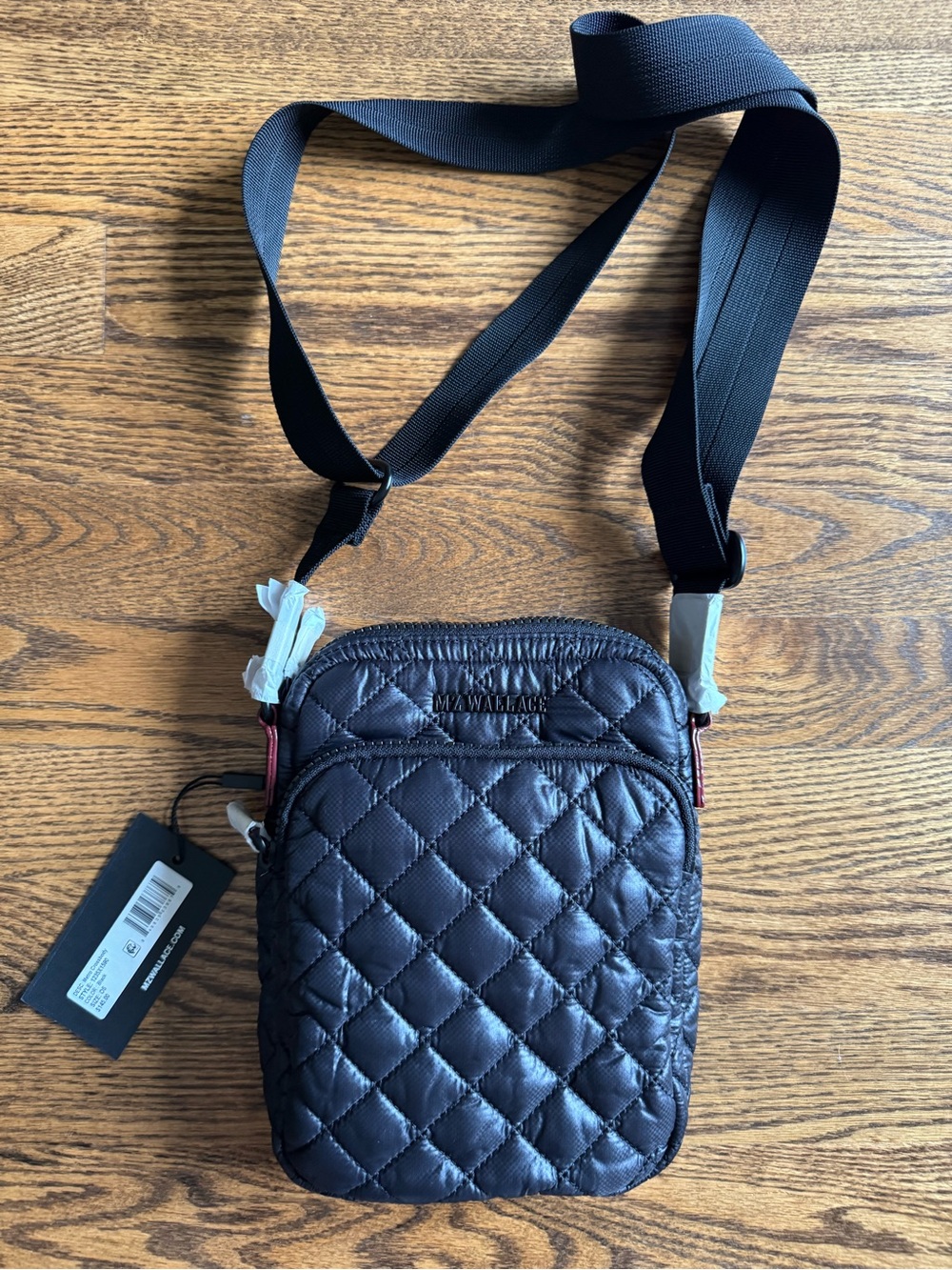 MZ Wallace Black Quilted Nylon Crossbody Messenger Bag